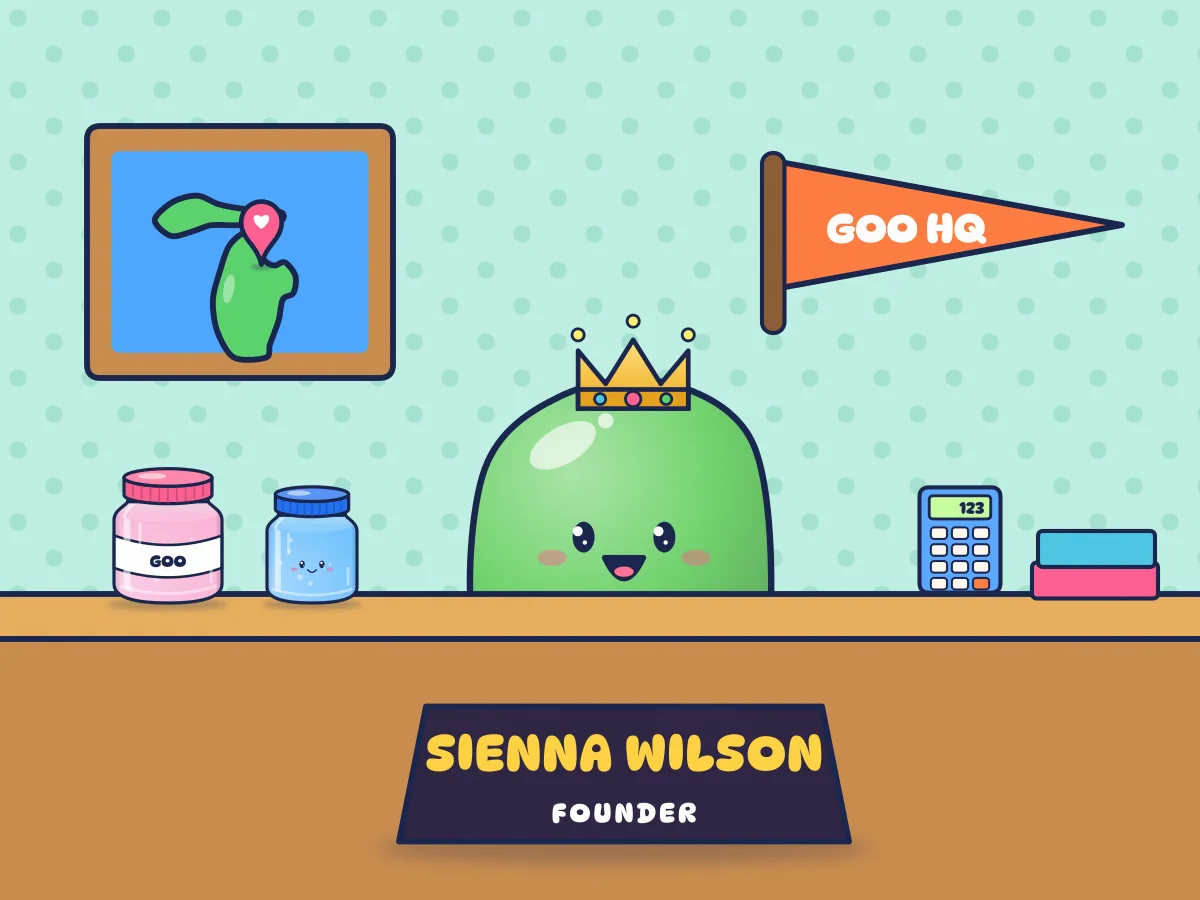 Sienna Wilson's desk at Great Lakes Goo HQ