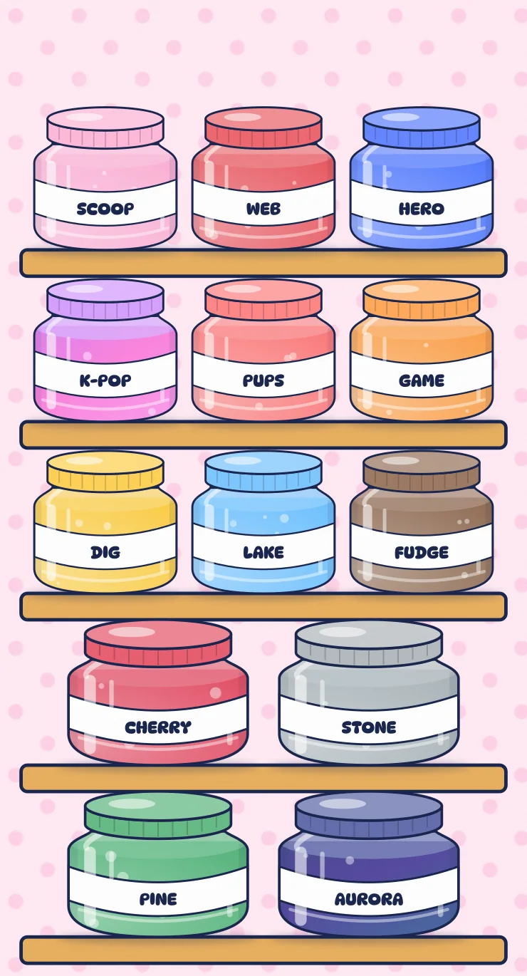 Shelves of slime jars in every Great Lakes Goo flavor