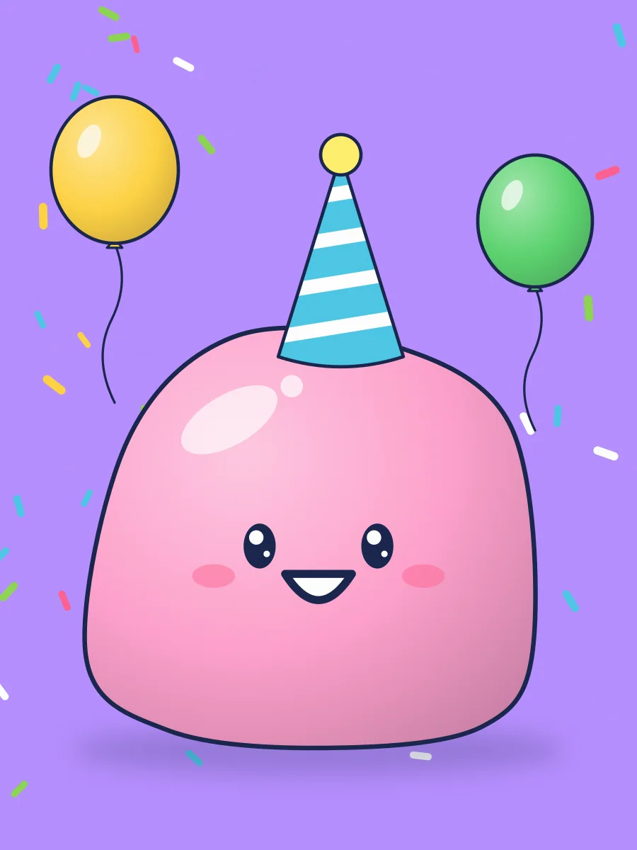 A slime buddy in a party hat