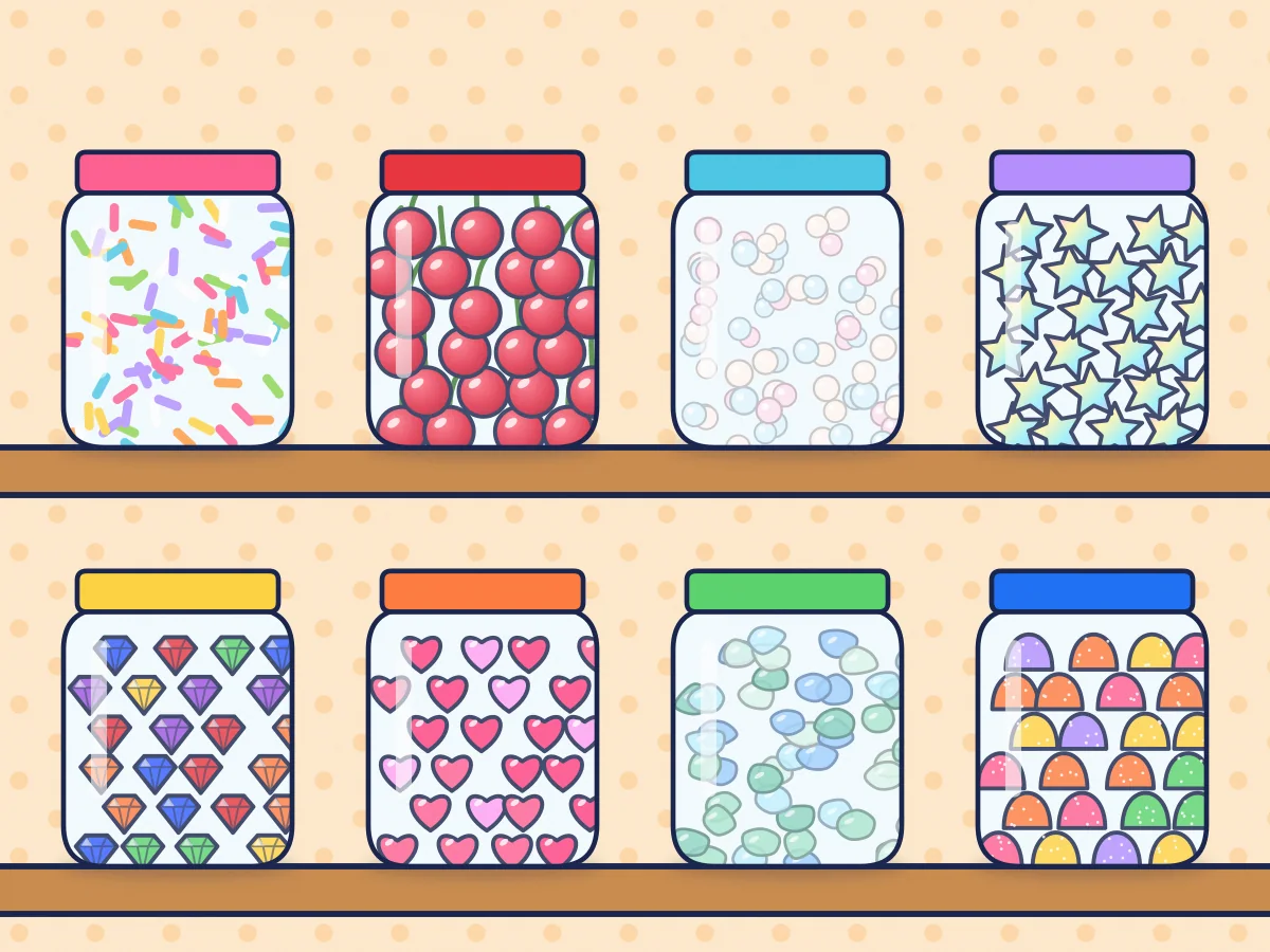 Jars of slime toppings on shelves